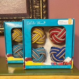 The Pioneer Woman NWT Woven Napkin Rings Colorful Set of 8 New in Box